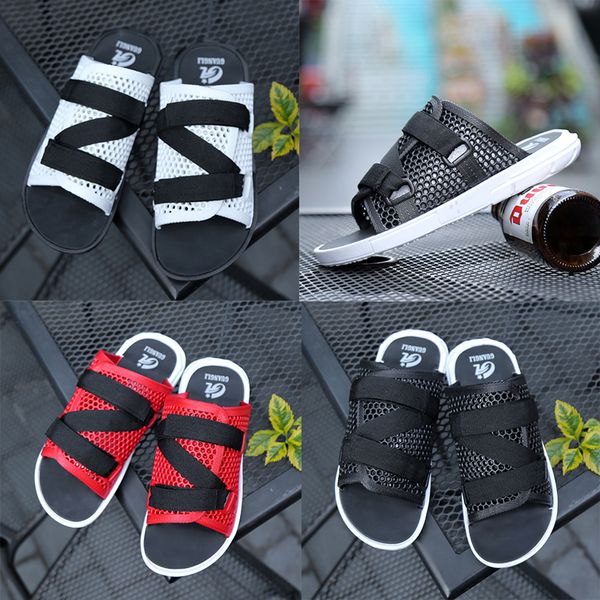 

good quality summer slippers designer sandals men hollow out breathable beach flip flops casual slip-on flats sandals men shoes size 37-44, Black