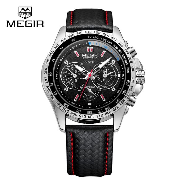 

Megir 1010 Мужские роскошные часы PU Кожаный ремешок Мужские спортивные кварцевые наручные часы
