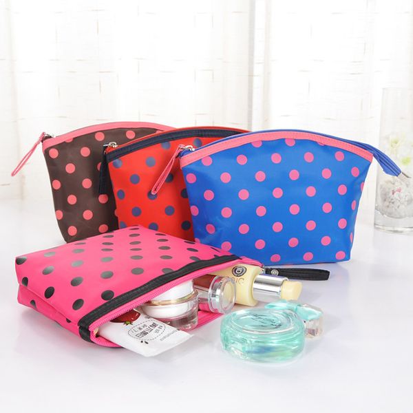 

polka dots print cosmetic toiletry pouch bag - multifunction travel organizer makeup bag handbag with zipper closure for women promotion