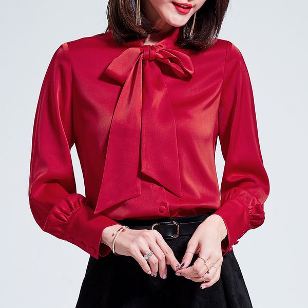 

2018 spring new white shirt women's boutique women's straight bow ladies long-sleeved chiffon cardigan jacket female