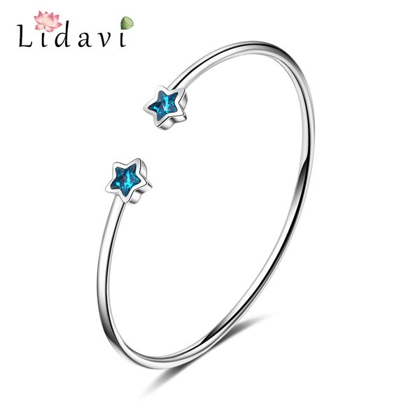 

lidavi new blue star pentagram bracelet delicate blue stars open bracelet jewelry for women wedding party jewelry gift wholesale, Golden;silver