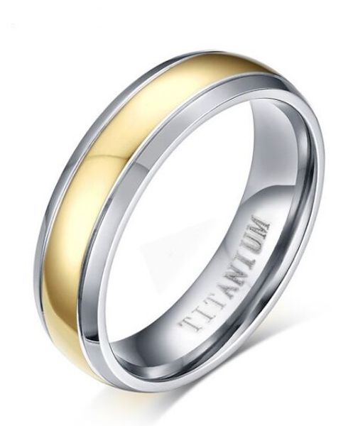 

wedding ring 6mm simple titanium rings with 18k gold strip for women/men comfort fit size 6-12 in usa and europe, Slivery;golden