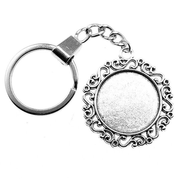 

6 pieces key chain women key rings fashion keychains for men retro peace inner size 25mm round cabochon cameo base tray bezel blank, Slivery;golden