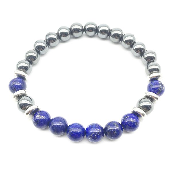 

sn1343 nes design men`s bracelet trendy natural lapis lazuli mala yoga bracelet hematite balance meditative jewelry, Black