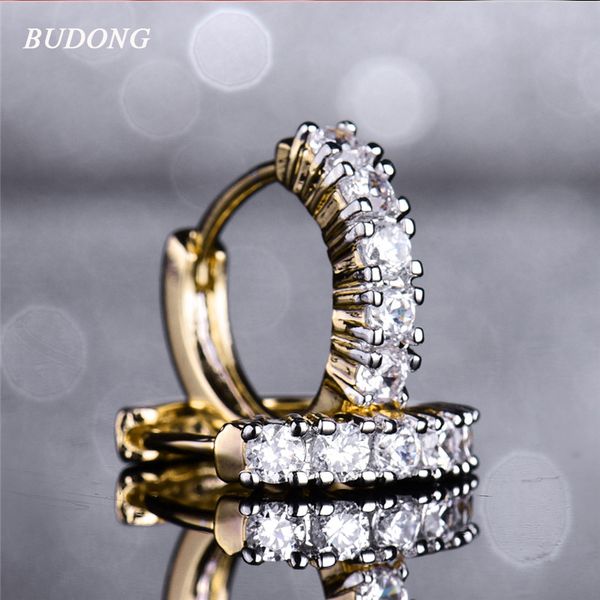 

whole salebudong fashion silver/gold-color hoop earrings cubic zirconia huggie infinity round earring for wedding party jewelry xue129, Golden;silver