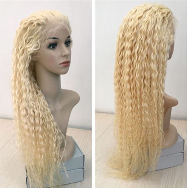 

Blonde 613 color brazilian virgin human hair full lace front wig den ity 130 deep water wave hair full lace front wig with baby hair