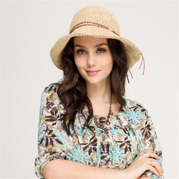 

fashion women raffia grass straw sun hat elegant lady dome bucket cap lady folding wide brim sunbonnet sun-shading beach sunhat, Blue;gray
