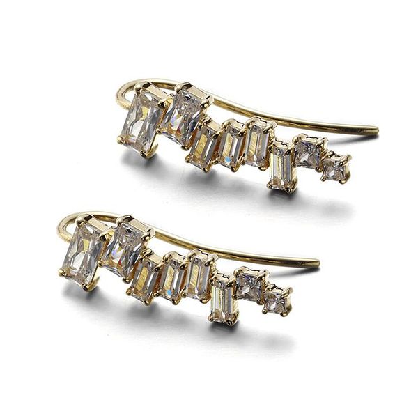 

ruifan personalized rectangle clear cubic zircon stud earrings for women 14k gold color 925 silver earrings party jewelry yea113, Golden;silver