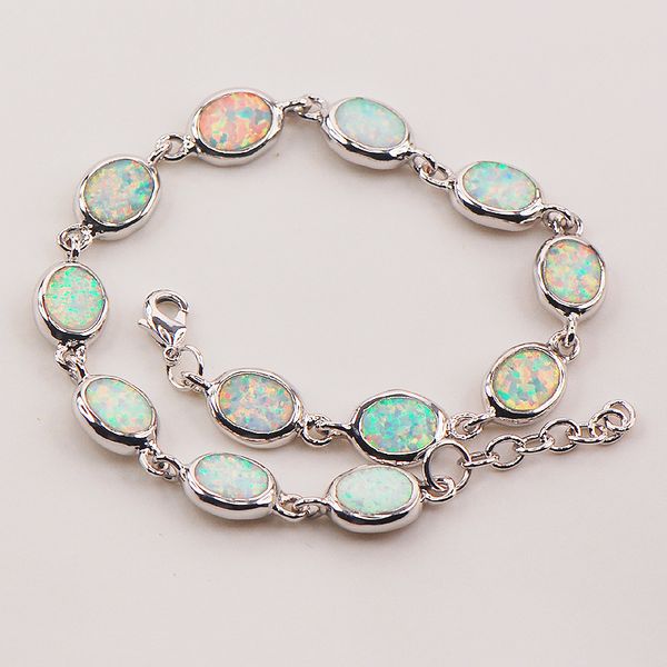 

white fire opal 925 sterling silver bracelet 7.5"+0.5" p83, Black