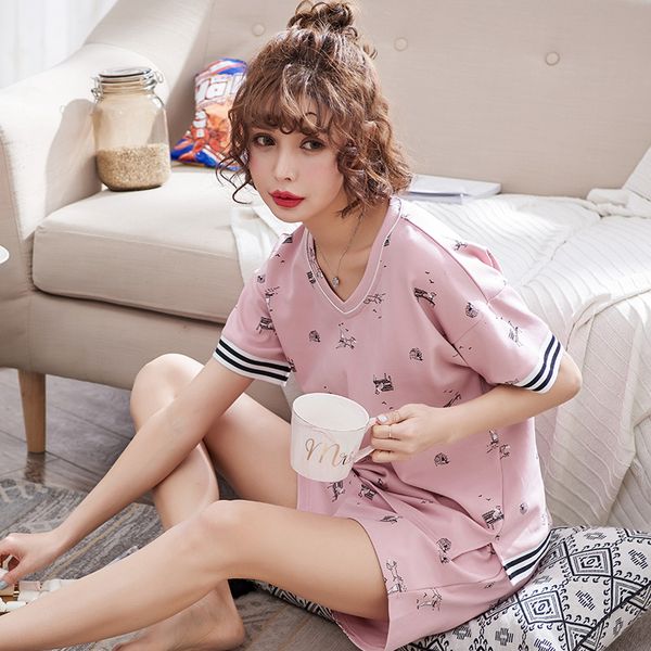 

4xl modal cotton women pajamas set cute print sleepwear short sleeve casual tracksuit 2 piece summer home lounge gift, Blue;gray