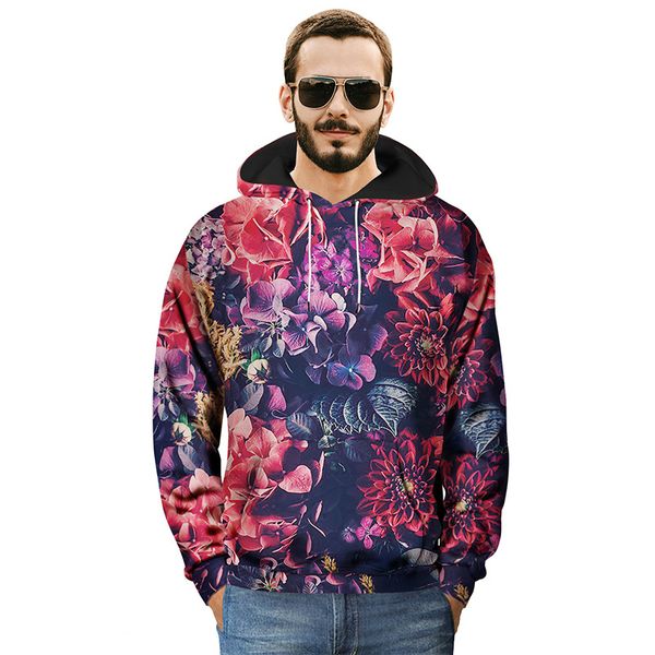 

new arrival men hoodies fashion flower print hooded men clothes autumn and winter tracksuit nice style large eur size hip hop, Black
