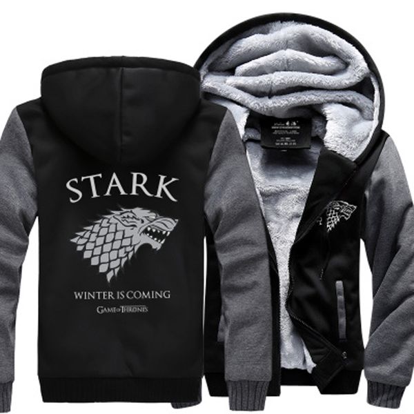 

winter fleece thicken sweatshirt men brand jackets coat men's sweatshirt house stark hoody, Black