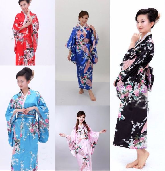 

16 colors vintage japanese kimono yukata haori costume retro geisha dress with obi cosplay gown retro japanese kimono gown robes, Red