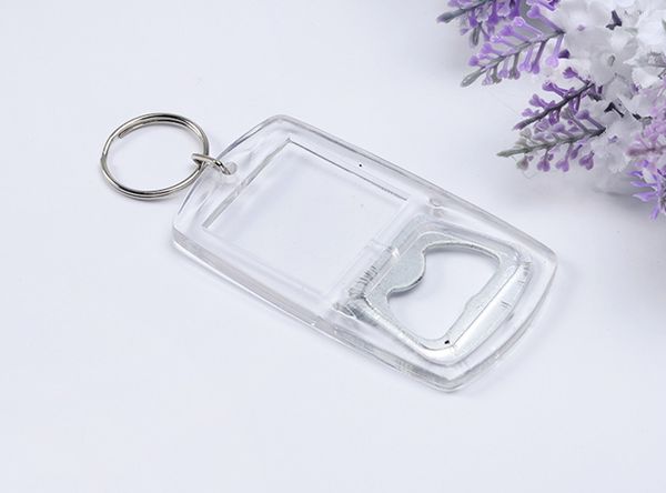 Leere Fotorahmen-Schlüsselanhänger für Geschenke, leere Acryl-Schlüsselanhänger aus Kunststoff mit Flaschenöffner im Großhandel