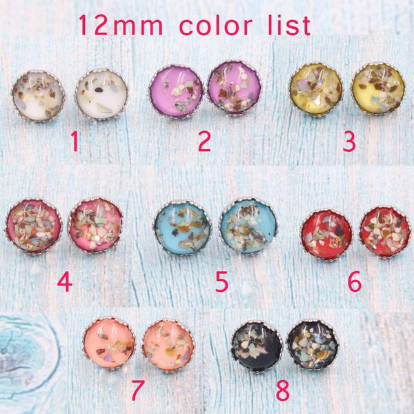 

мода 12 мм из нержавеющей стали druzy drusy смолы оболочки корона серьги ручной работы стад для женщин ювелирные изделия, Golden;silver