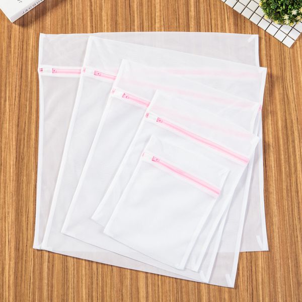 

six-piece laundry bag pure white mesh, pink zipper two large two medium two large laundry the choice for clothing classification mx5030