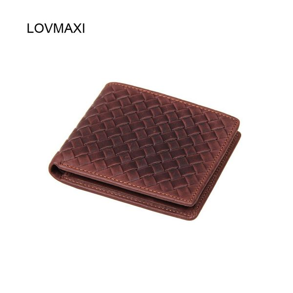 

lovmaxi man leather wallets 100% real cow leather weaving embossed wallets short wallet 2 fold purse vintage men short, Red;black