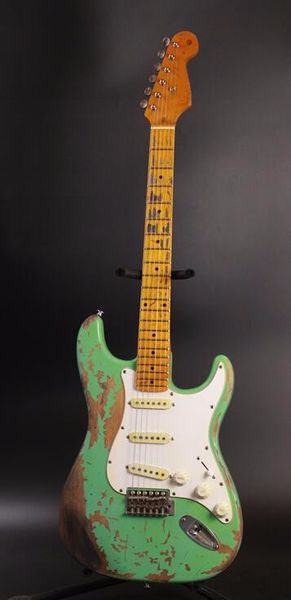 

custom shop strat ocaster handmade heavy relic distressed st vintage grass green electric guitar faded effect vintage yellow neck