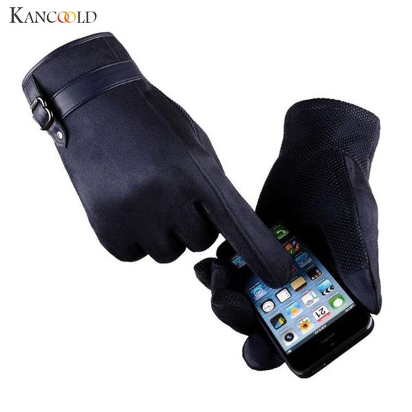 

1pair comfortable faux suede anti slip mens screen sense gloves autumn winter thermal mittens male antiskid guantes sep19, Blue;gray