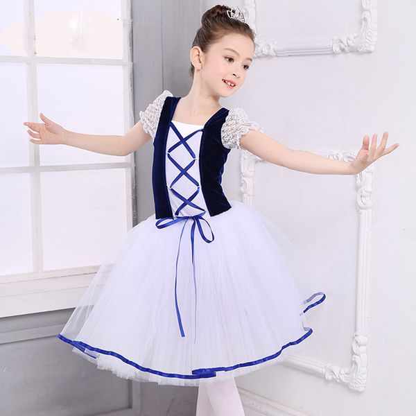 

new romantic tutu giselle ballet costumes girls child velet long tulle skating dress ballerina short sleeve lace summer dress, Black;red