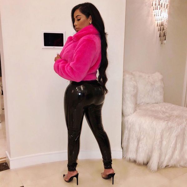 

green/rose red faux fur coat for women winter warm fur jacket fashion short silm luxury coat, Black