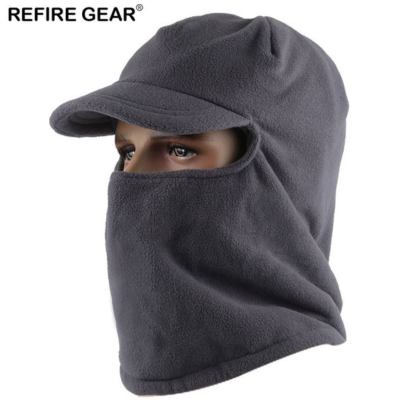 

refire gear thermal fleece outdoor hat hooded neck protected ear windproof hunt face mask men hiking fishing beanies masked cap, Black;white