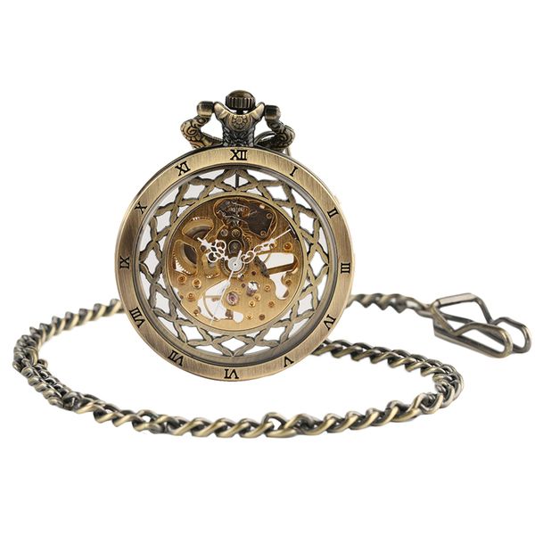 

antique open face hollow roman numbers pocket watch mechanical hand wind fob vintage pendant steampunk hour necklace chain clock, Slivery;golden