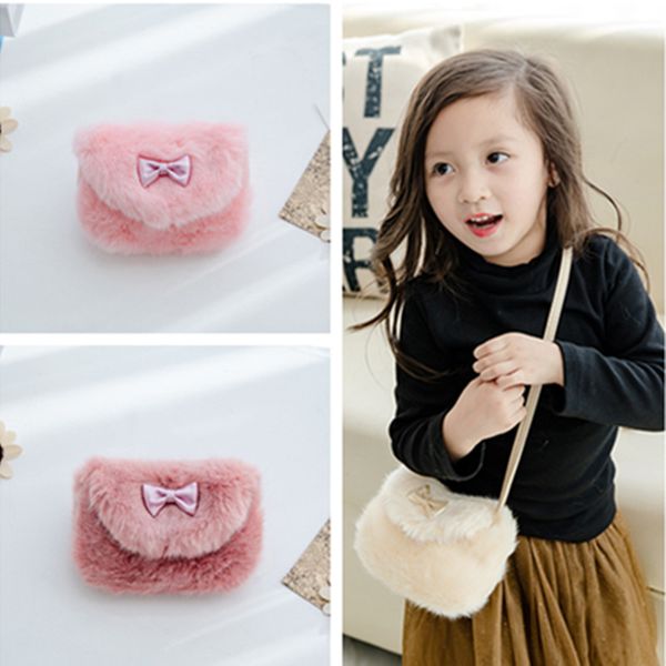 

new cute children princess girl kids mini cross body bag fashion bowknot imitation fur shoulder messenger bag purse