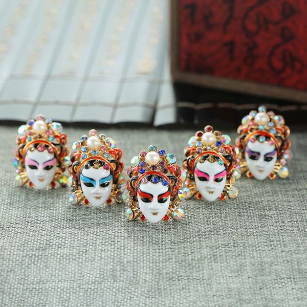 

traditional unique design personality china wind peking opera daomadan ring female face masks ring jewelry wholesale for women, Golden;silver