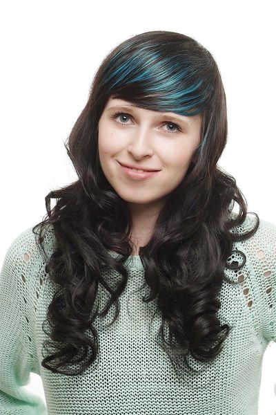 

women's wig dark brown purple highlights/strands curls sa030-4btf2512, Black;brown