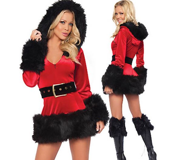 

lingerie long sleeve santa hat shirt costume christmas uniforms party dress wholesale, Black