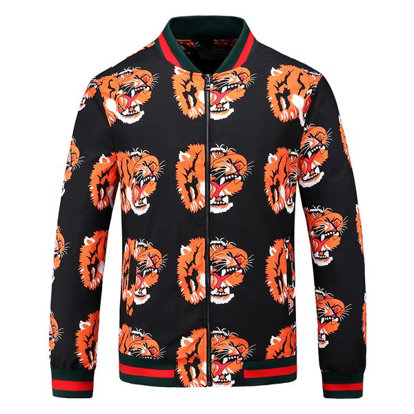 

the tiger hooded spring and autumn new fashion jacket  home outdoor casual coat high luxury animal bee printed men's jacket zipper poc, Black;brown