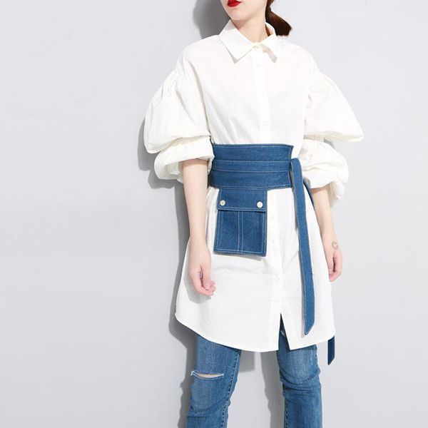

denim belt for women high waist lace up pocket patchwork wide cummerbund 2018 new tide casual belts accessories, Black;brown