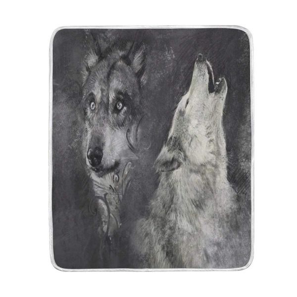 

vintage howling wolf blanket soft warm cozy bed couch lightweight polyester microfiber blanket