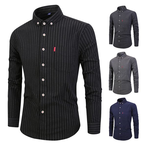 

100% cotton men casual shirt 2018 new autumn long sleeve slim fit stripe male dress shirt camisa masculina, White;black