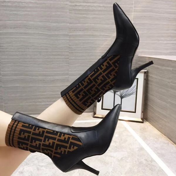 

the new superstars brand designer women half boots high heel sock knitting shoes new autumn and winter in2018, Black