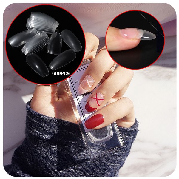 

100pcs/300pcs/500pcs/600pcs ballerina nail tips full nails coffin shape artificial french fake nail tip salon decorated transpar, Red;gold