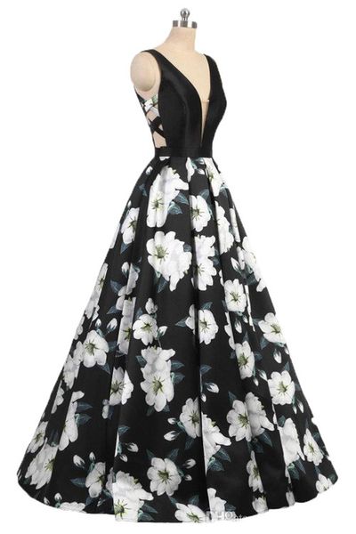

new style printing evening dresses deep vneck formal evening dress for women laceup prom dresses floorlength prom gowns, Black;red