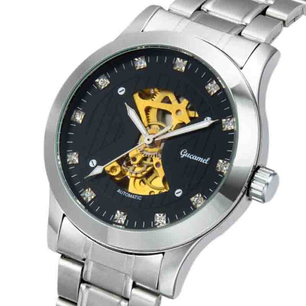 

wengle new gucamel men upscale fashion commerce selling automatic hollow dress gift luxury casual mechanical watches, Slivery;brown