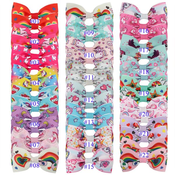 

22colors/lot cute mini unicorn printing hair bows clip cartoon heart hairpins kids party decoration headwear, Slivery;white