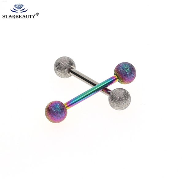 

2pcs mix color mix color 14g tongue barbell rings nipple ring bars body piercing jewelry for women, Slivery;golden