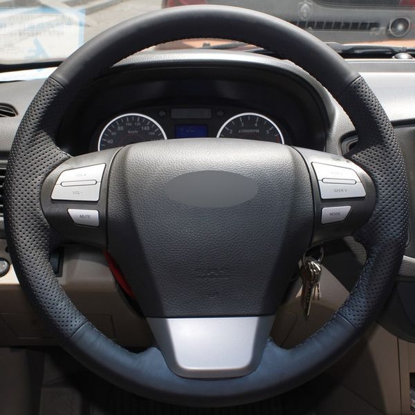 

black artificial leather hand-stitched car steering wheel cover for chery e5