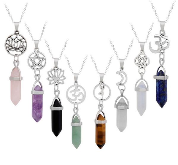 

128 style star/lotus hexagonal prism necklaces gemstone rock natural crystal quartz healing point pendulum chakra long women yoga necklace, Silver