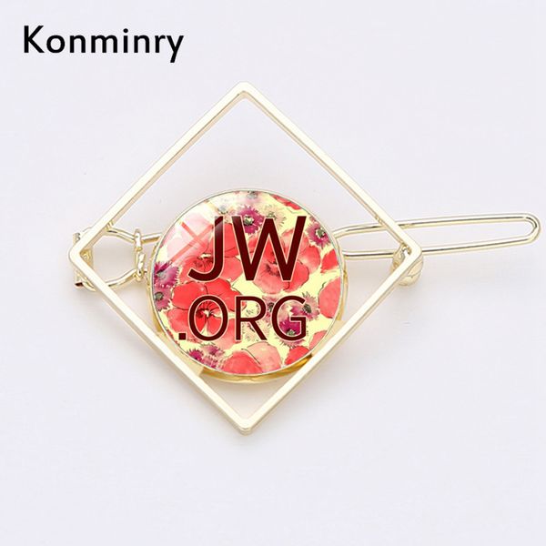 

fashion red flower jw square hairpins glass dome jw.org pictures hair clips for girl women christian jewelry konminry, Golden;white