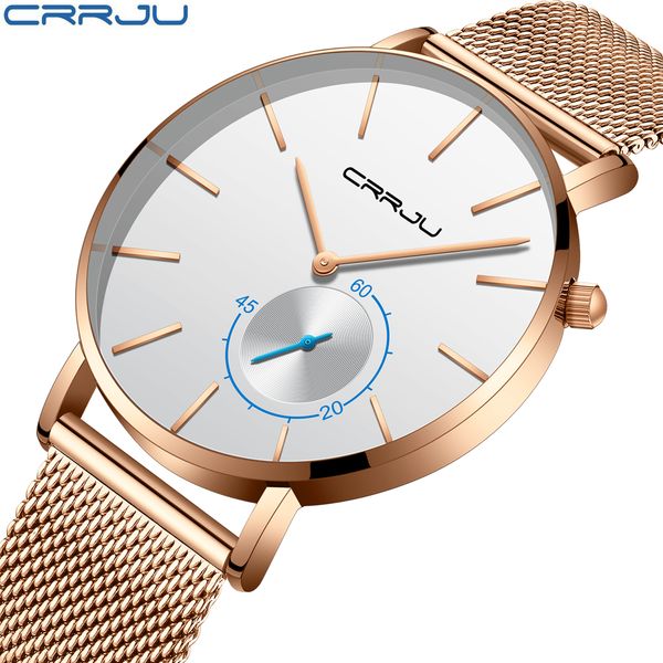 

crrju ultra thin watches wristwatch men business simple quartz sport leather wrist watch mens watches, Slivery;brown