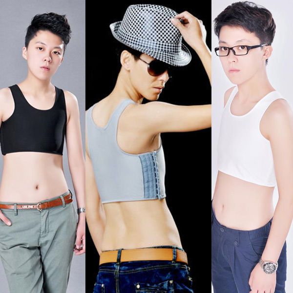 

women men short chest breast vest breathable buckle binder trans lesbian tomboy t-shirt women costume, White