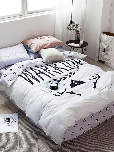 

4pcs duvet cover set fresh simple style letters double sided supple bedding set