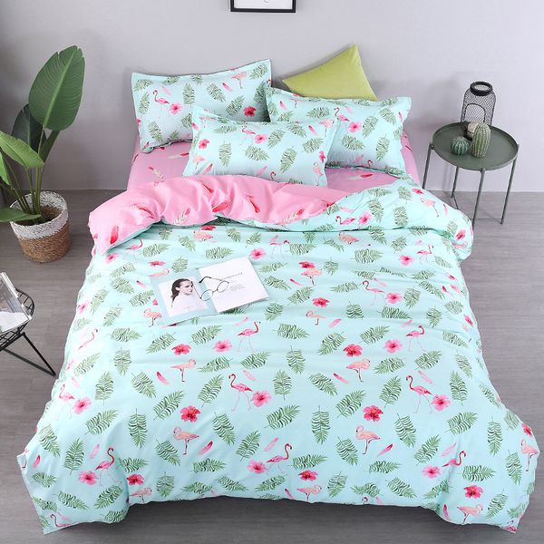 

4pcs 100% polyester stylish red flamingo pattern polyester bedding set duvet cover set bed sheet pillowcase comforter cover