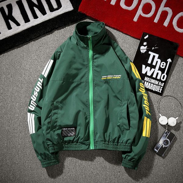 

homme hop youth coat fashion jacket casual hip stand m-5xl with zipper streetwear sleeves long collar pkftc, Black