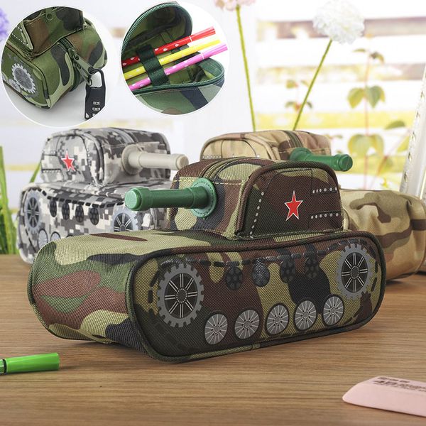 

creative tank style pencil bag large camouflage canvas pencil case with lock for boy school supplies
